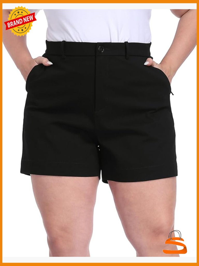 Plus Size High Waisted Twill Chino Shorts 5" Inseam Stretch Dress Shorts